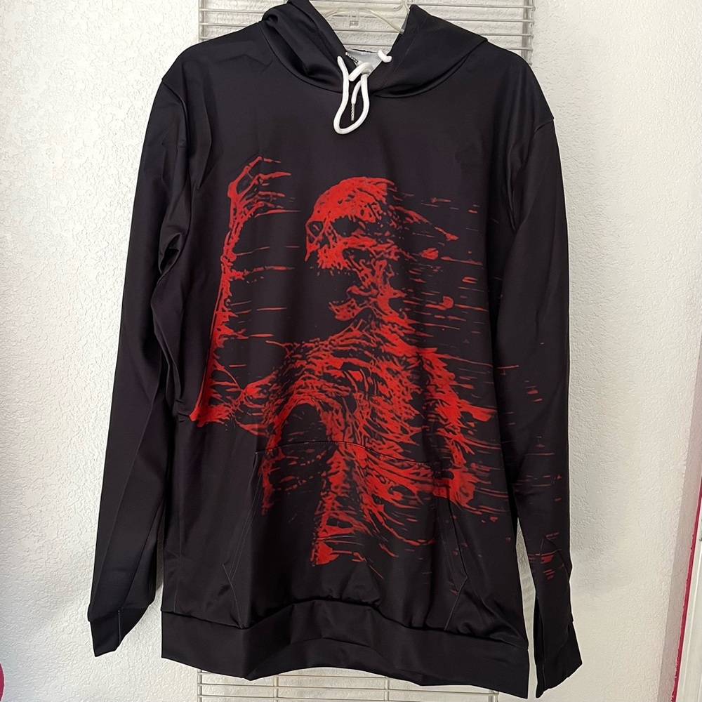 Red Graphic Skeleton Lightweight Hoodie